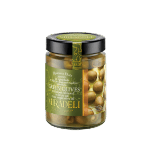 Zelene masline punjene bademom – 320g (tegla)