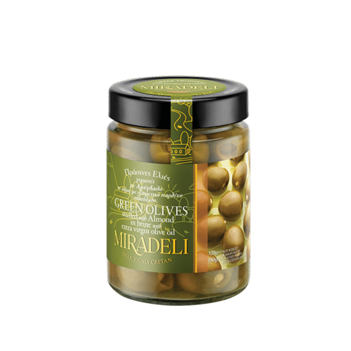 Zelene masline punjene bademom – 320g (tegla)