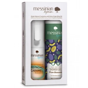 Poklon set Mirisni sprej za kosu i tijelo „Pistachio Caramel“ & Gel za tuširanje „Plum Blossom“